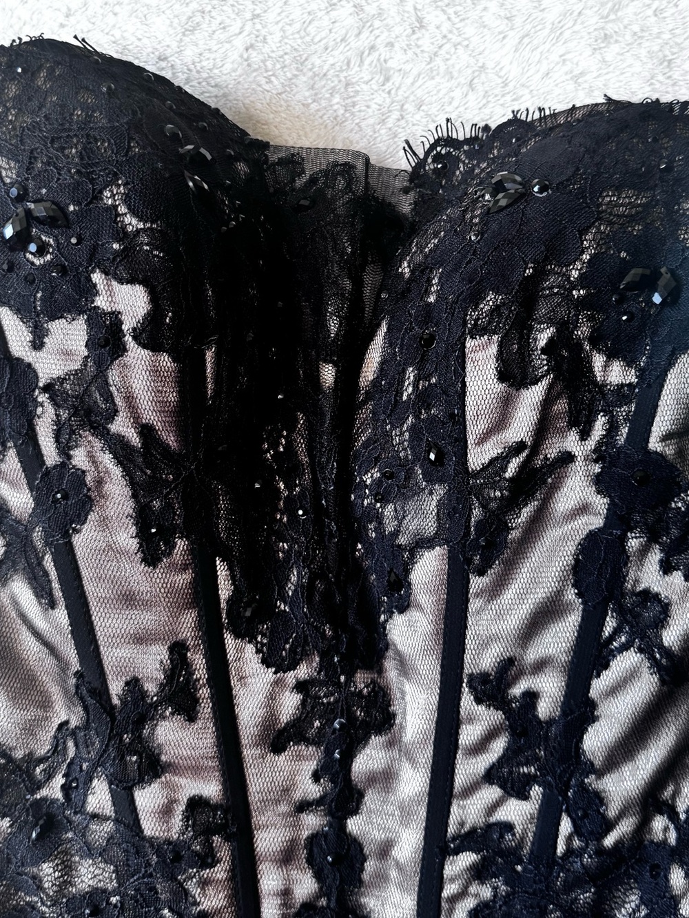 Tony Bowls Lace Beads Strapless Mini Dress Formal Beaded Boned Corset Bodice 4 - Picture 4 of 16